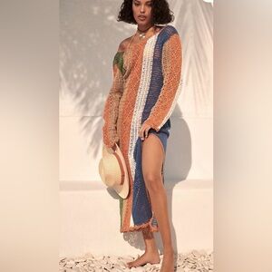 ANTHROPOLOGY CROCHET  COVER UP LONG SWEATER MULTICOLOR SIZE XS/ XL NWT